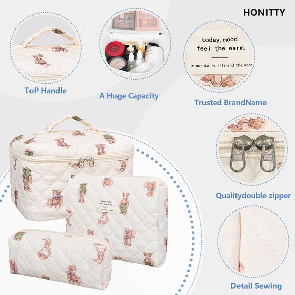 Makeup Bag,quilted Cosmetic Bag,large Floral Make Up Bag For Women,cotton🐻 - Picture 3 of 6